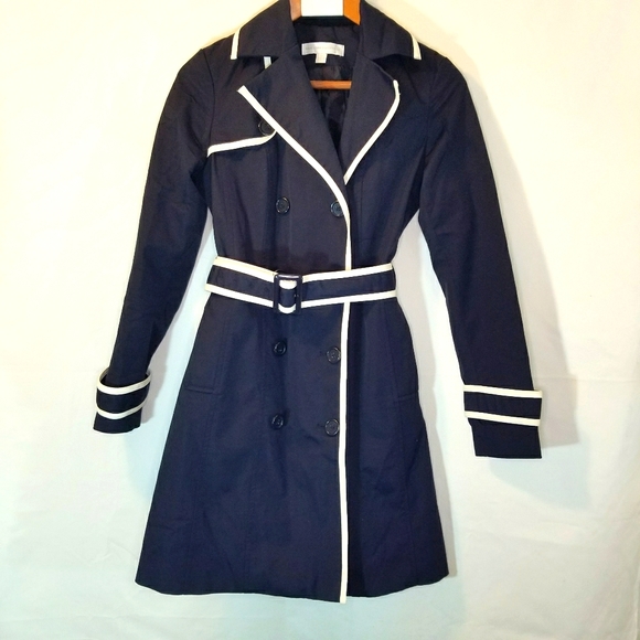 New York & Company Jackets & Blazers - NY&CO  Dark Navy trench coat with white stripe